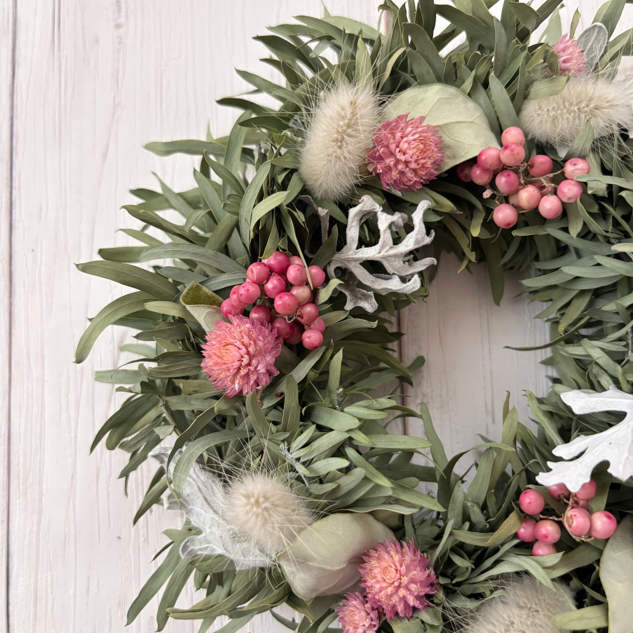 【早割】グリーンとピンクのドライフラワーリース｜ナチュラル派の母の日ギフトにも◎ | 4枚目